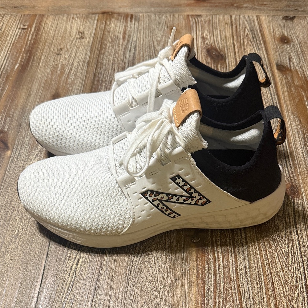 New Balance White Sneakers with Black and Tan Details